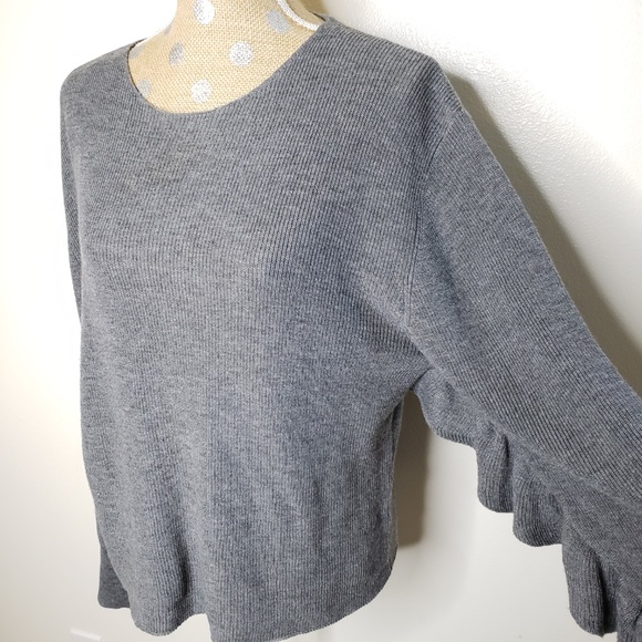 John + Jenn Ruffle Long Sleeve Pullover Ribbed Sweater Top 5% Wool - Picture 6 of 8